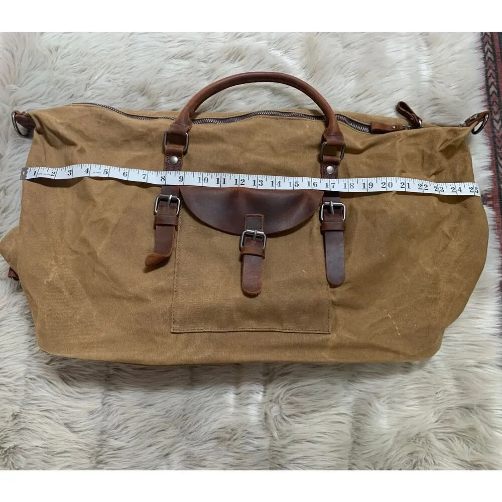 NEWHEY Carry On Duffel Bag Canvas/Genuine Leather Brown